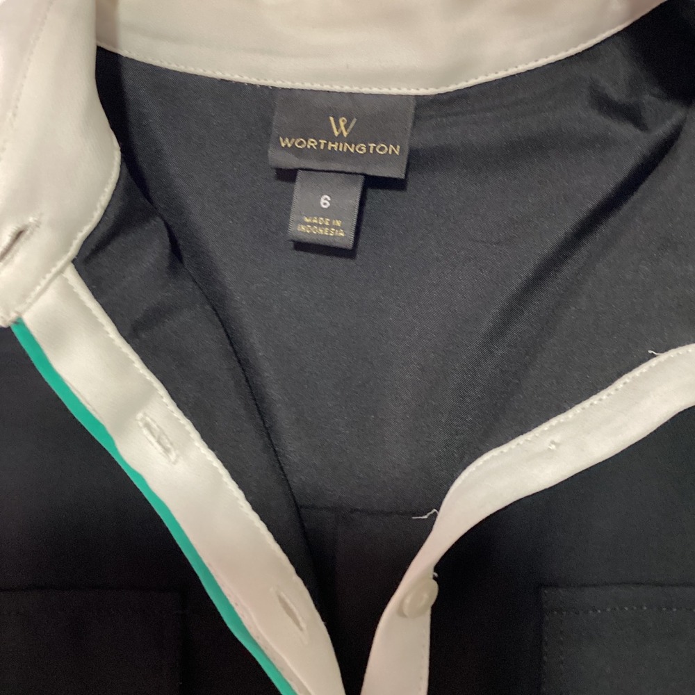 Worthington Shift Dress Womens Size 6 Black White Contrast Collar Preppy Mod - Picture 4 of 9
